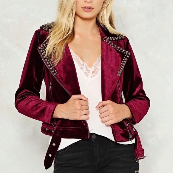 Nasty Gal Jackets & Blazers - Nasty Gal Maraislise Burgundy Velvet Studded Jacket Size S